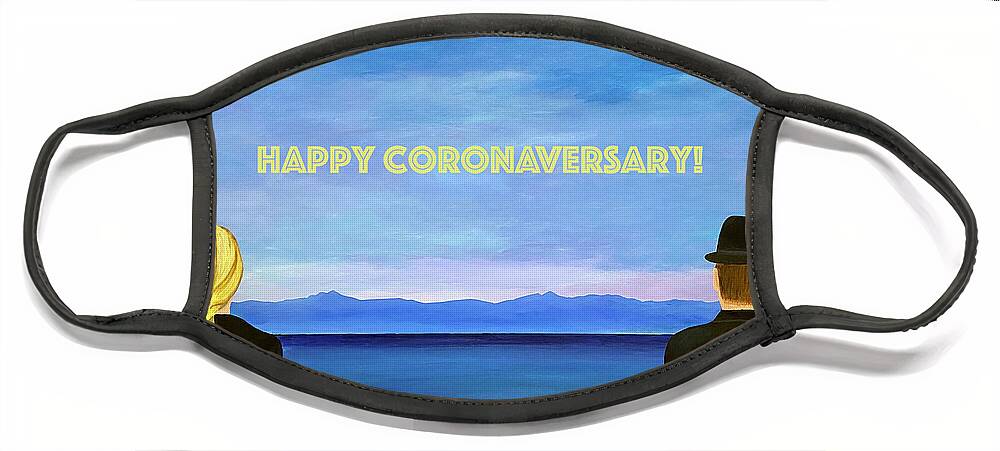 Anniversary Card Face Mask featuring the mixed media Happy Coronarversary greeting card by Thomas Blood