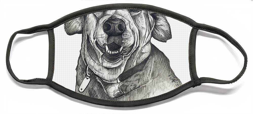 Labrador Face Mask featuring the drawing Happy Labrador by Creative Spirit