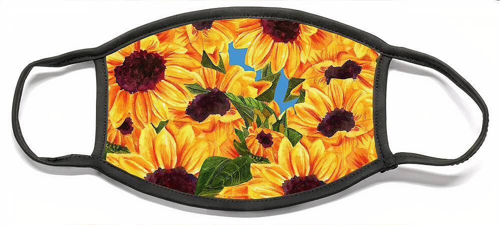 Sunflower Face Mask featuring the digital art Happy Sunflowers by Linda Bailey