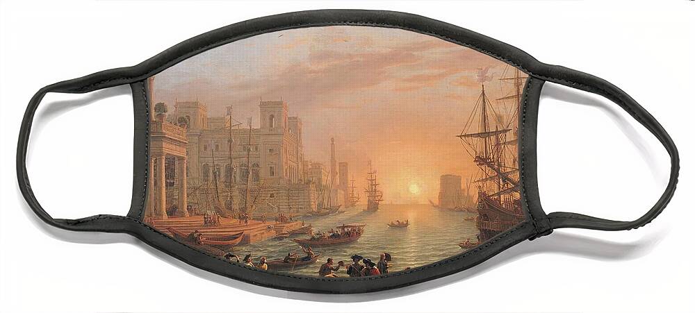 Italy Face Mask featuring the painting Harbour Scene at Sunset by MotionAge Designs