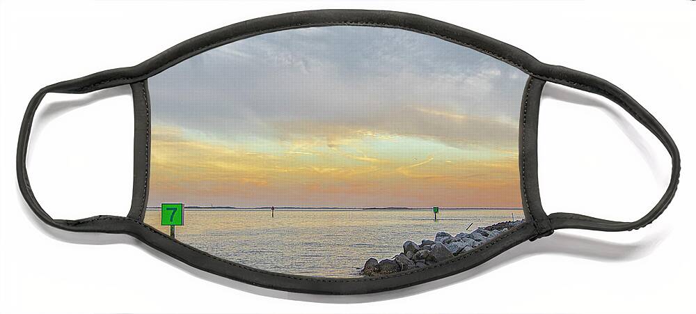 Harkers Island Face Mask featuring the photograph Harkers Island Sunset Over Core Sound by Bob Decker