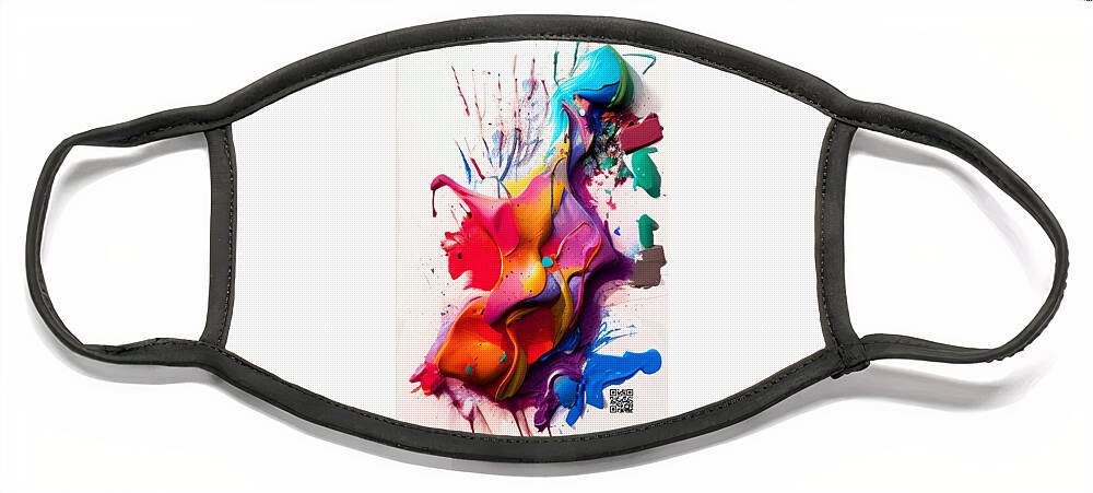 Abstract; Colorful; Acrylic; Motion; Movement; Splash; Red; Pink; Orange; Green; Blue Face Mask featuring the painting Harmony in Motion by Rafael Salazar