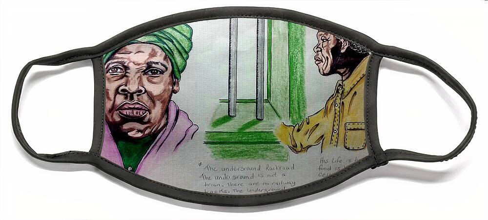 Black Art Face Mask featuring the drawing Harriet Tubman and Nelson Mandela by Joedee