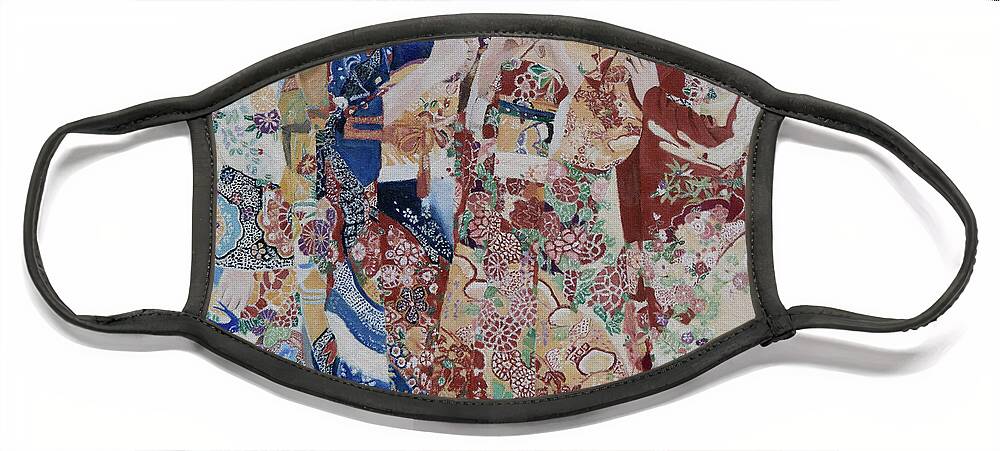 Japan Face Mask featuring the painting Hatsumode by Masami IIDA