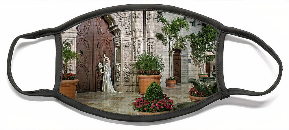 Photography Face Mask featuring the photograph Haunted by History - Bride at Door - Chapel - Alt version Mission Inn - Photographer Craig Owens by Sad Hill - Bizarre Los Angeles Archive