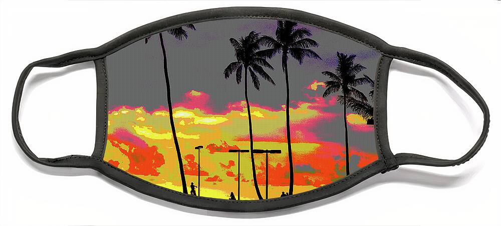 Hawaii Face Mask featuring the digital art Hawaiian Silhouettes Enhanced by David Desautel
