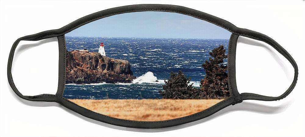 Boars Head Lighthouse The Bay Of Fundy Storm Gale Sea Ocean Waves Rocks Windy Waves Rough Petit Passage Ferry Face Mask featuring the photograph Head Land by David Matthews