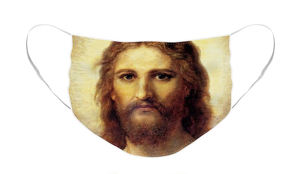 Heinrich Hofmann Face Mask featuring the painting Head of Christ by Heinrich Hofmann