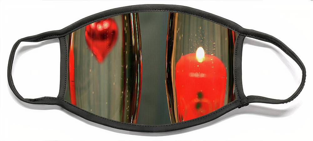 Champagne Face Mask featuring the photograph Heart And Candle In Glasses With Champagne by Mikhail Kokhanchikov