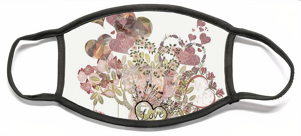 Hearts Face Mask featuring the digital art Heart Love Tree Cottage Hues by Debra and Dave Vanderlaan