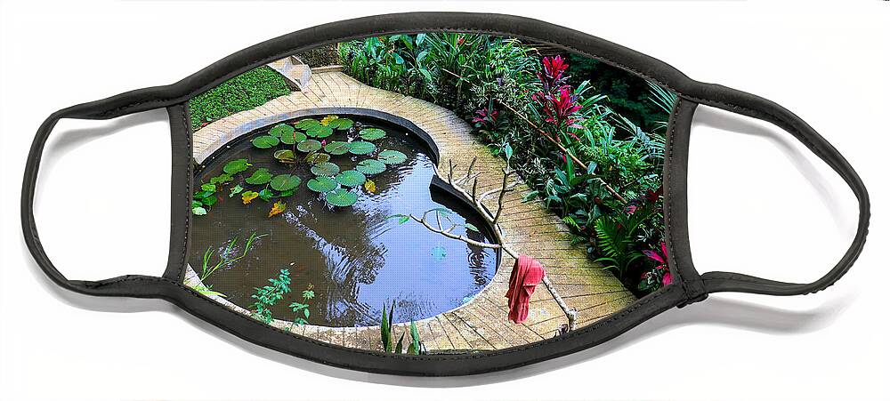 Heart Face Mask featuring the digital art Heart-shaped pond with water lilies by Worldvibes1