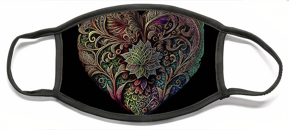 Hearts Face Mask featuring the digital art Heart with Lotus by Peggy Collins