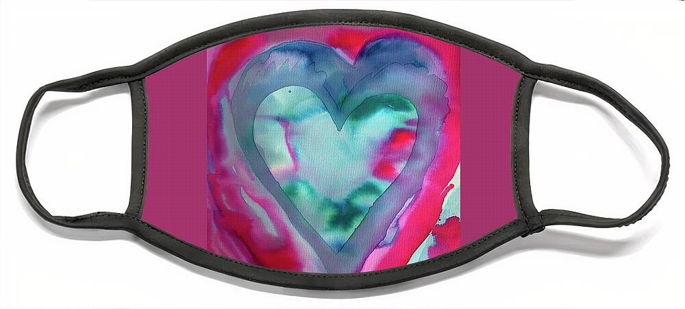 Vibrant Face Mask featuring the painting Hearts Revelation by Sandy Rakowitz