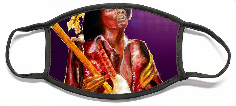 Jimi Face Mask featuring the painting Hendrix variations in purple by Tom Conway