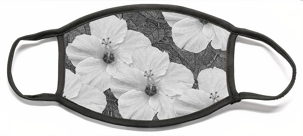 Hibiscus Face Mask featuring the mixed media Hibiscus Artwork B/W by Debra Kewley