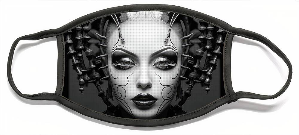 Woman Face Mask featuring the digital art High Fashion Model 01 Dark Goth Woman by Matthias Hauser