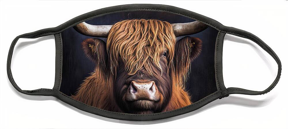 Bull Face Mask featuring the digital art Highland Cattle Portrait 01 by Matthias Hauser