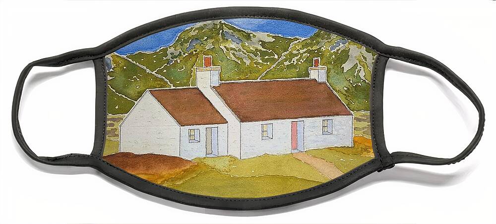 Watercolor Face Mask featuring the painting Highland Home by John Klobucher