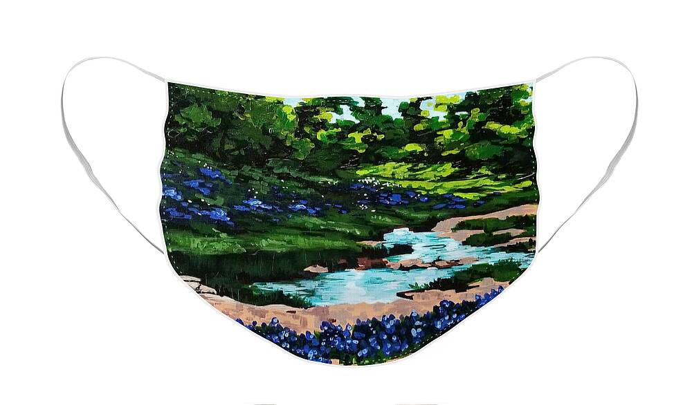 Bluebonnet Face Mask featuring the painting Hill Country by Allison Fox