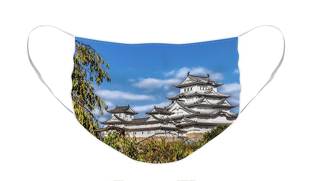 Himeji Castle Face Mask featuring the photograph Himeji castle #5, Japan by Lyl Dil Creations