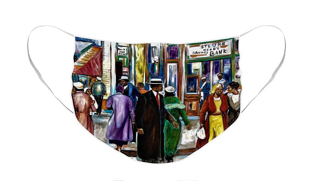 Black Art Face Mask featuring the painting Histor Of Black Wall Street by Emery Franklin