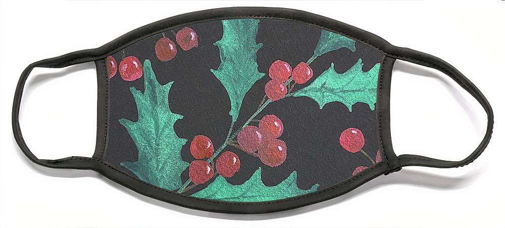 Holly Face Mask featuring the painting Holly and Berries by Lisa Neuman