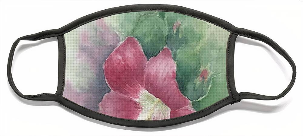 Hollyhocks Face Mask featuring the painting Hollyhocks by Milly Tseng