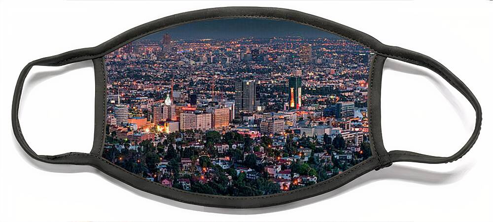 Los Angeles Ca Face Mask featuring the photograph Hollywood Skyline Magic Hour by David Zanzinger