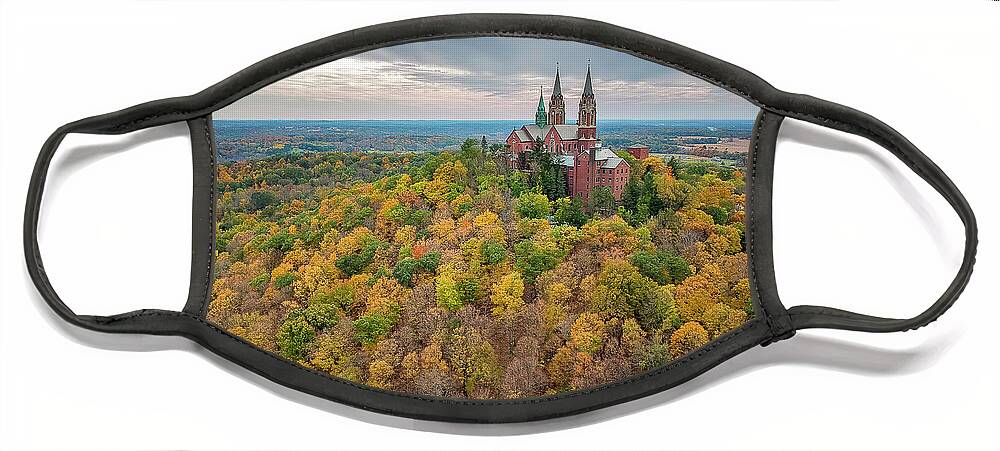 3scape Face Mask featuring the photograph Holy Hill National Shrine in Fall by Adam Romanowicz