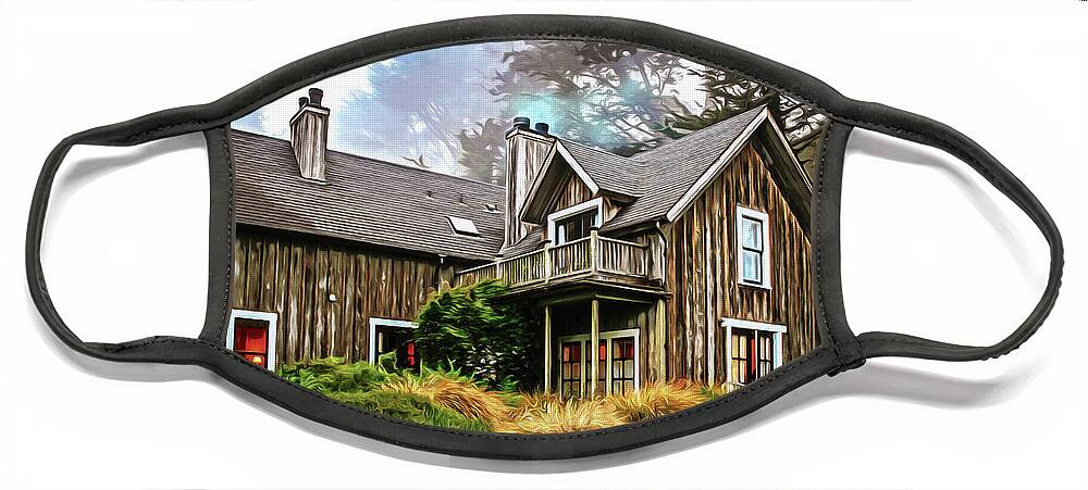 House In The Woods Face Mask featuring the digital art Home lights on foggy night by Susan Vineyard