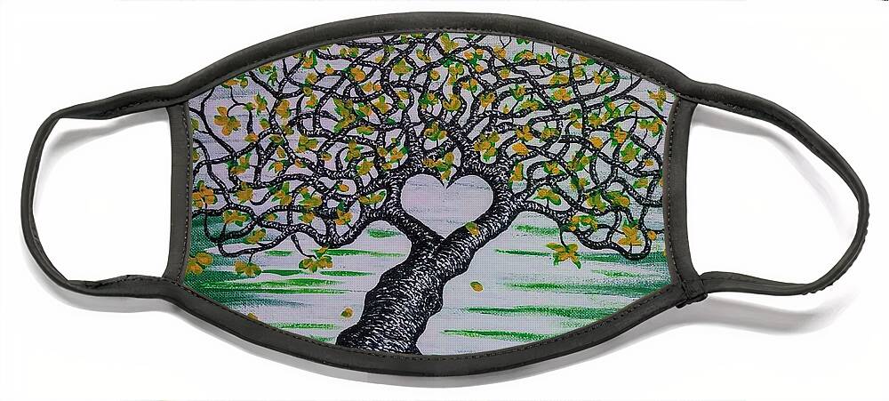 Home Face Mask featuring the drawing Home Love Tree by Aaron Bombalicki