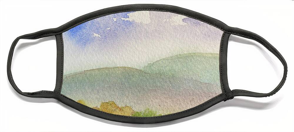 Berkshires Face Mask featuring the painting Home Tucked Into Hill by Anne Katzeff