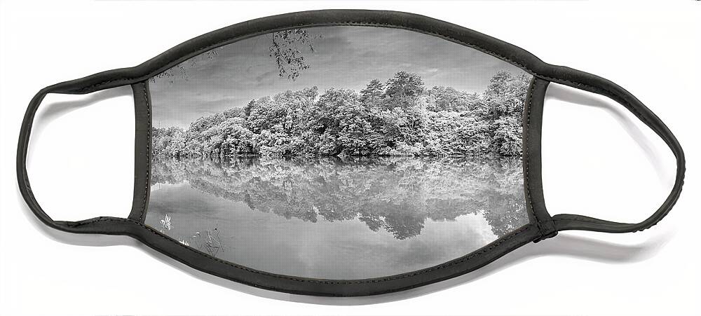 Carolina Face Mask featuring the photograph Honeysuckle at the River Black and White by Debra and Dave Vanderlaan