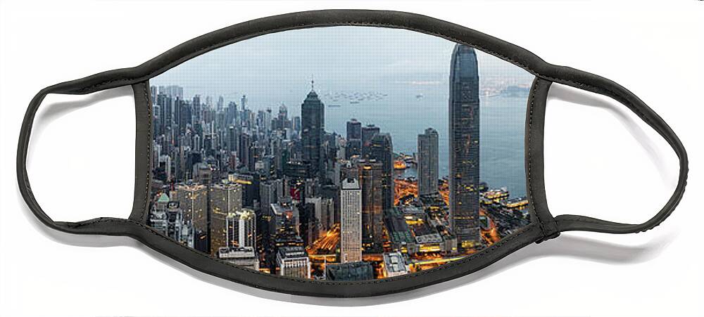Panorama Face Mask featuring the photograph Hong Kong moody panorama by Sonny Ryse