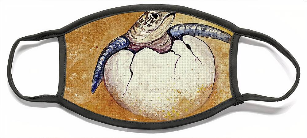 Honu Face Mask featuring the painting Honu Hatchling by Darice Machel McGuire