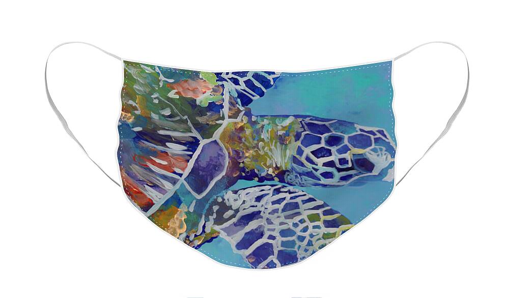 Honu Face Mask featuring the painting Honu by Marionette Taboniar