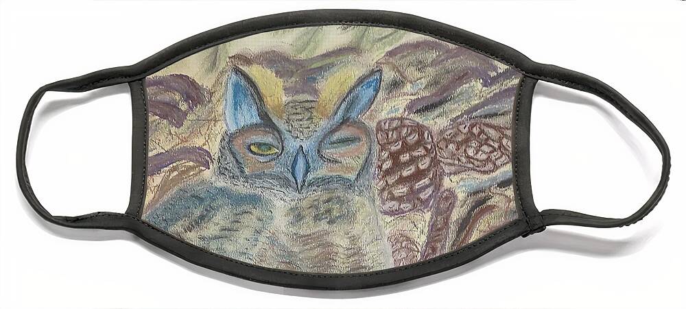 Horned Owl Face Mask featuring the pastel Horned Owl Nesting by Suzanne Berthier