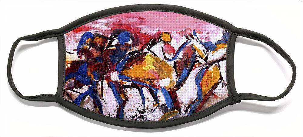 Kentucky Horse Racing Face Mask featuring the painting Horse Grit 7 by John Gholson