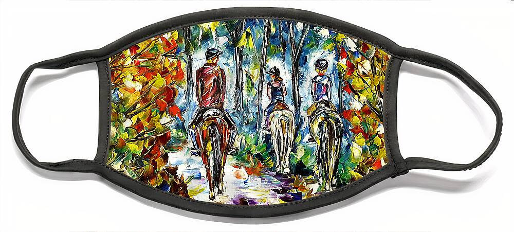 Family Ride Face Mask featuring the painting Horseback Ride by Mirek Kuzniar