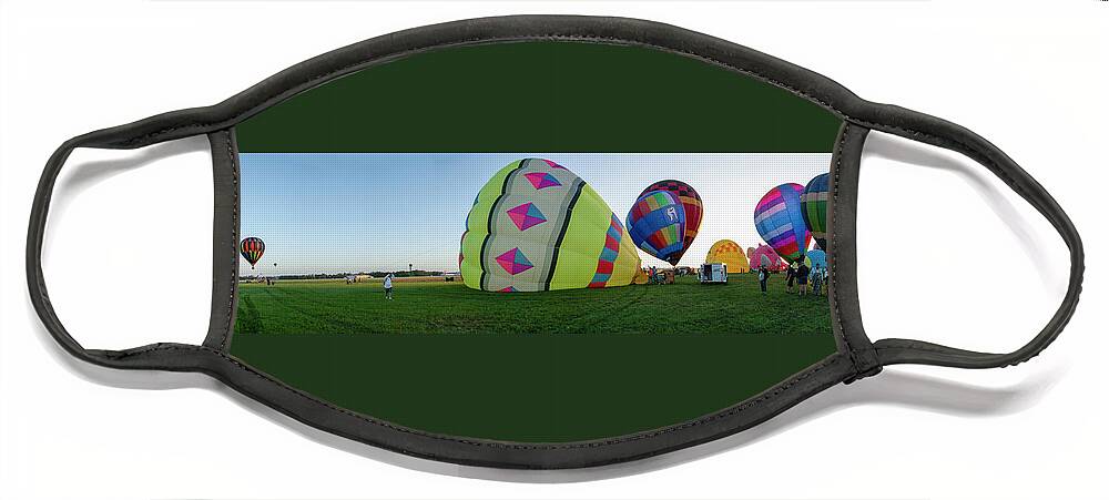 Hot Face Mask featuring the photograph Hot Air Balloon Sunrise Launch Panorama by Carolyn Hutchins