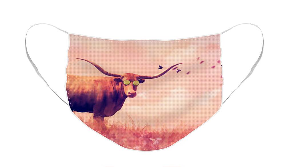 Longhorn Face Mask featuring the digital art Hot Summer Days by Linda Lee Hall