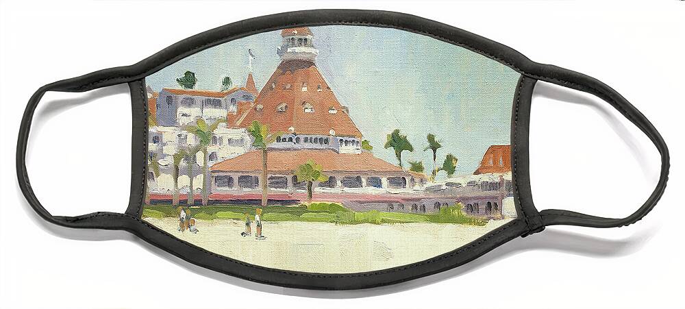Hotel Del Coronado Face Mask featuring the painting Hotel Del Coronado Beach - Coronado, San Diego, California by Paul Strahm