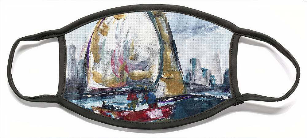 Big Sail Face Mask featuring the painting Hudson Sailing by Roxy Rich