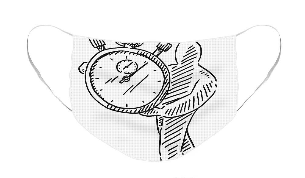 Sketch Face Mask featuring the drawing Human Figure Holding Stop Clock Drawing by Frank Ramspott