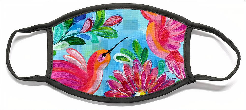 Hummingbirds Face Mask featuring the painting Hummingbird Duo by Beth Ann Scott