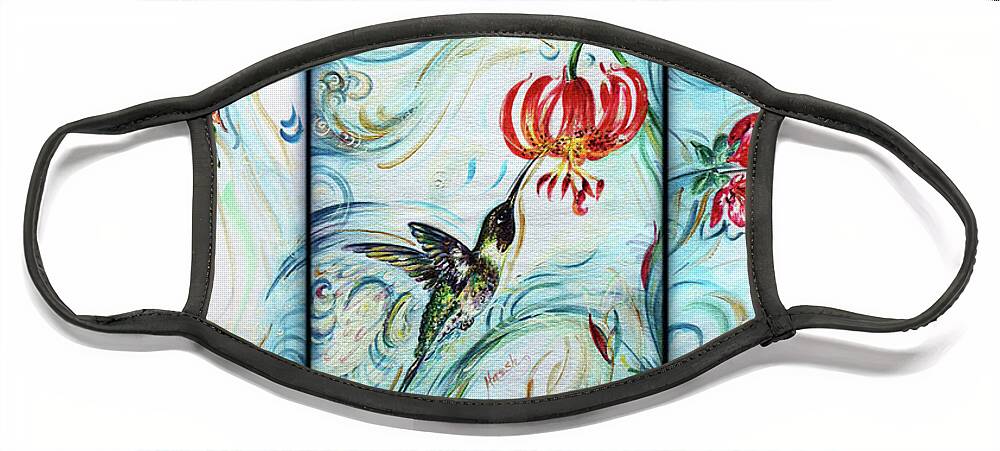 Humming Bird Face Mask featuring the painting Hummingbirds trio jewel in nature 2 by Harsh Malik