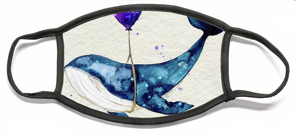 Humpback Whale Face Mask featuring the painting Humpback Whale With Purple Balloon Watercolor Painting by Garden Of Delights