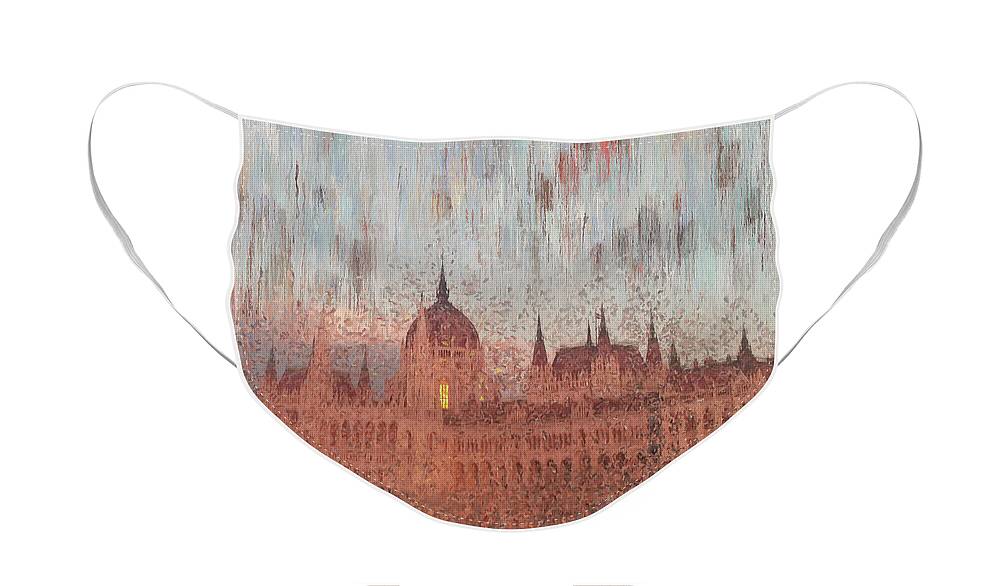 Budapest Face Mask featuring the painting Hungarian Parliament Building by Alex Mir