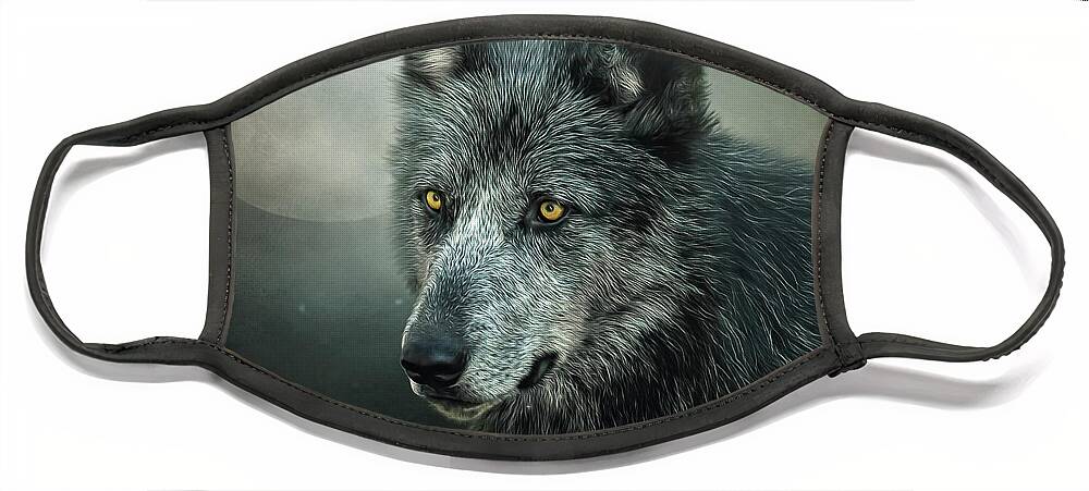 Wolf Face Mask featuring the digital art Hunter by Maggy Pease