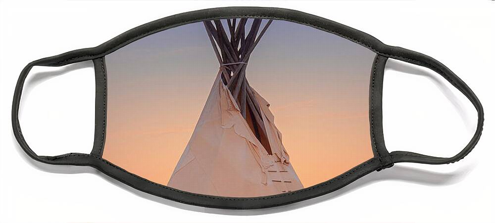Taos Face Mask featuring the photograph Hunter Moon over white Tipi by Elijah Rael